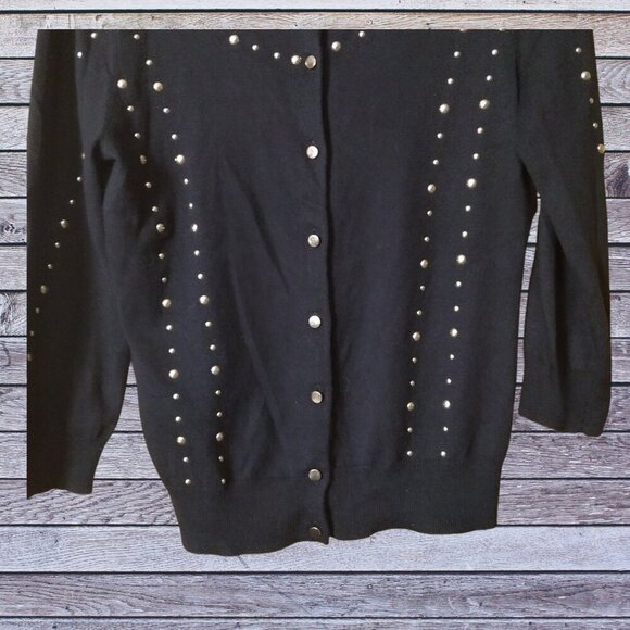 New York & Company Women's Small Black Button Front Beaded 3/4 Sleeve Cardigan - Picture 3 of 4